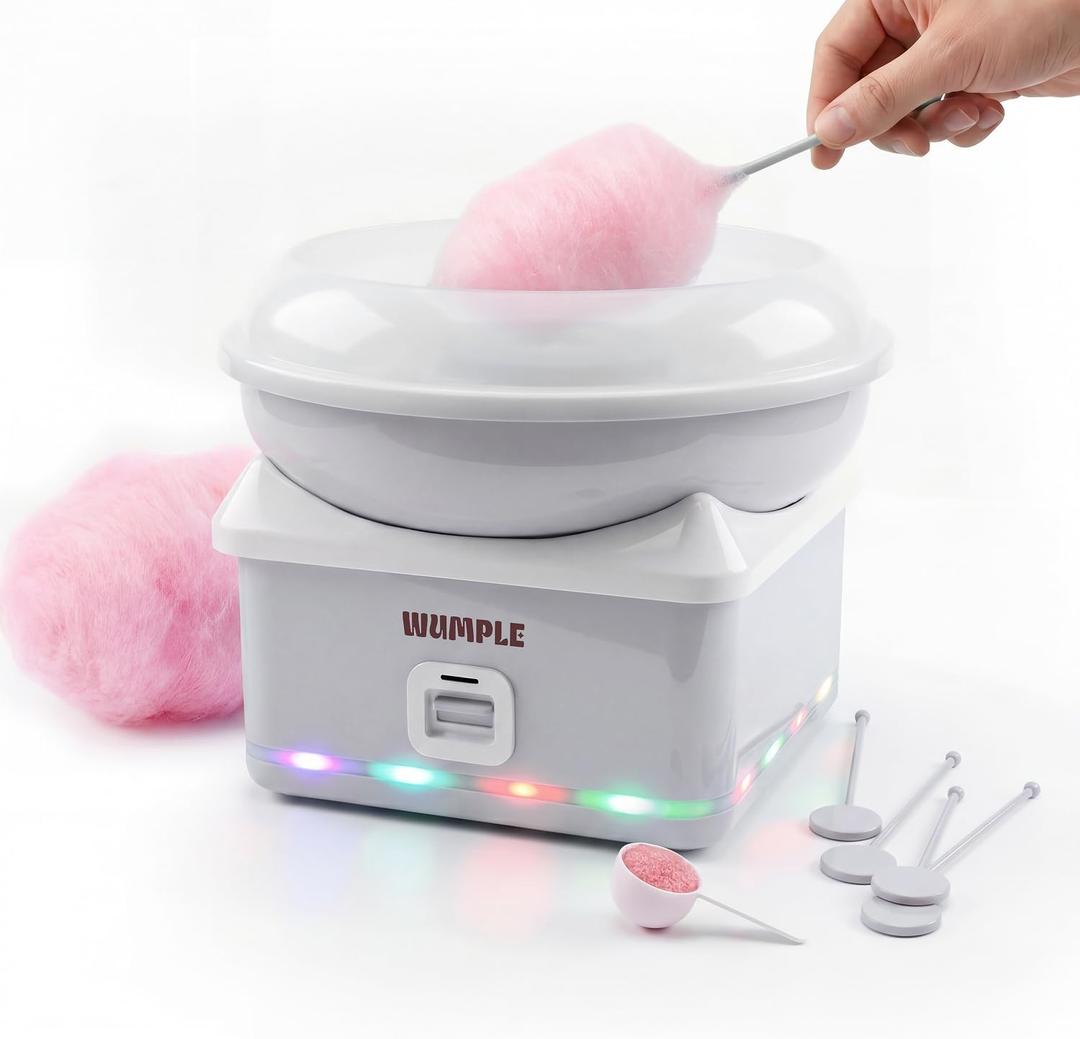 Kids Cotton Candy Machine with LED Lights - Quick Heat-Up Electric Maker with Lidded Bowl for Parties, & Home - Grey
