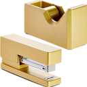 Paper Junkie 2 Piece Matte Gold Stapler and Tape Dispenser Set for Home Office Decor, Classroom Supplies, Desk Accessories for Dorm Room, Students, Teachers, Office Organization - Gold Tape Dispenser