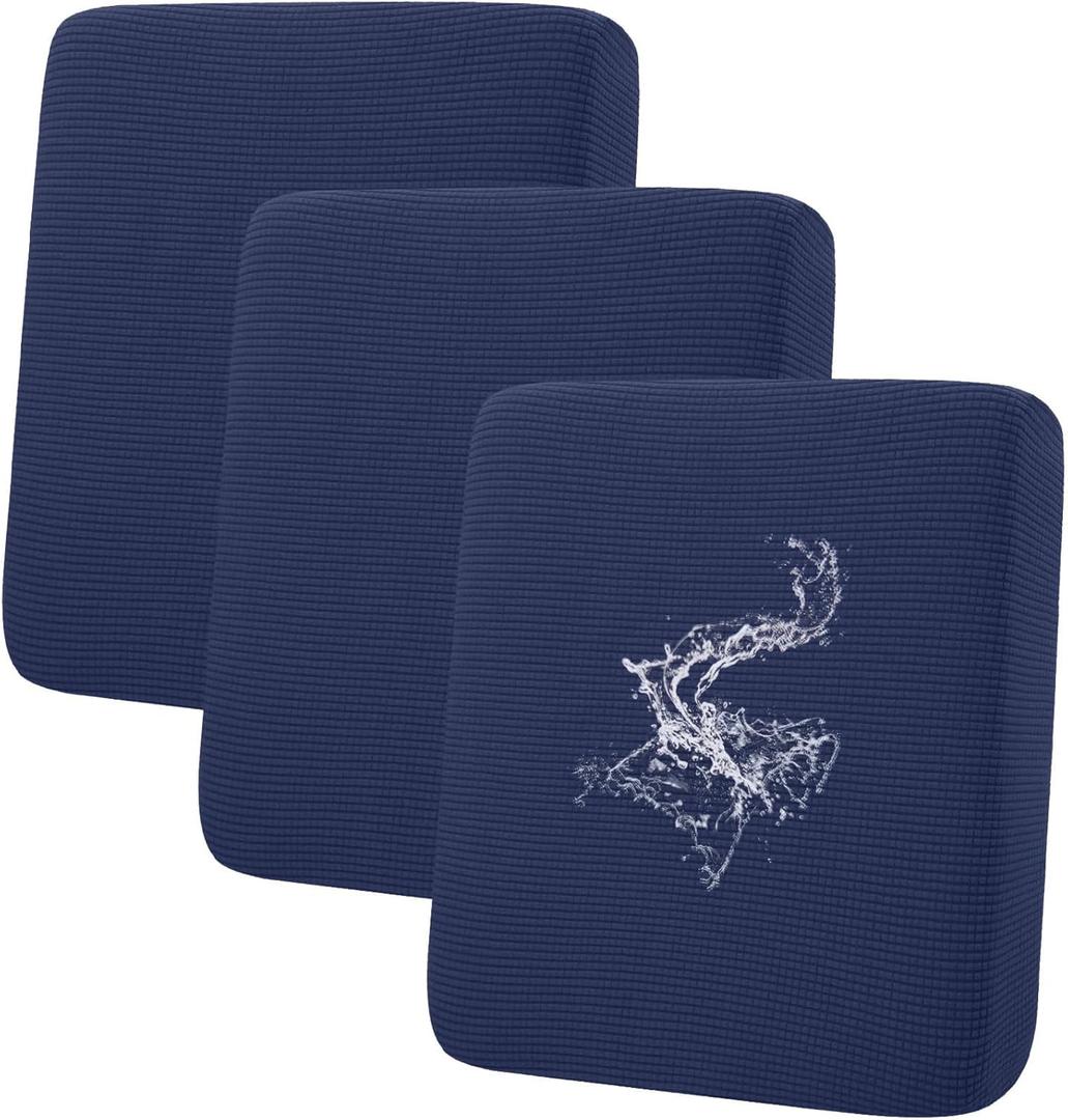 hyha Waterproof Couch Cushion Covers for Pets, Non Slip Sofa Seat Cover for Dogs Washable, Soft Thick Stretch Jacquard Fabric, Sofa Slipcovers with Elastic Bottom (3 Pieces, Navy)