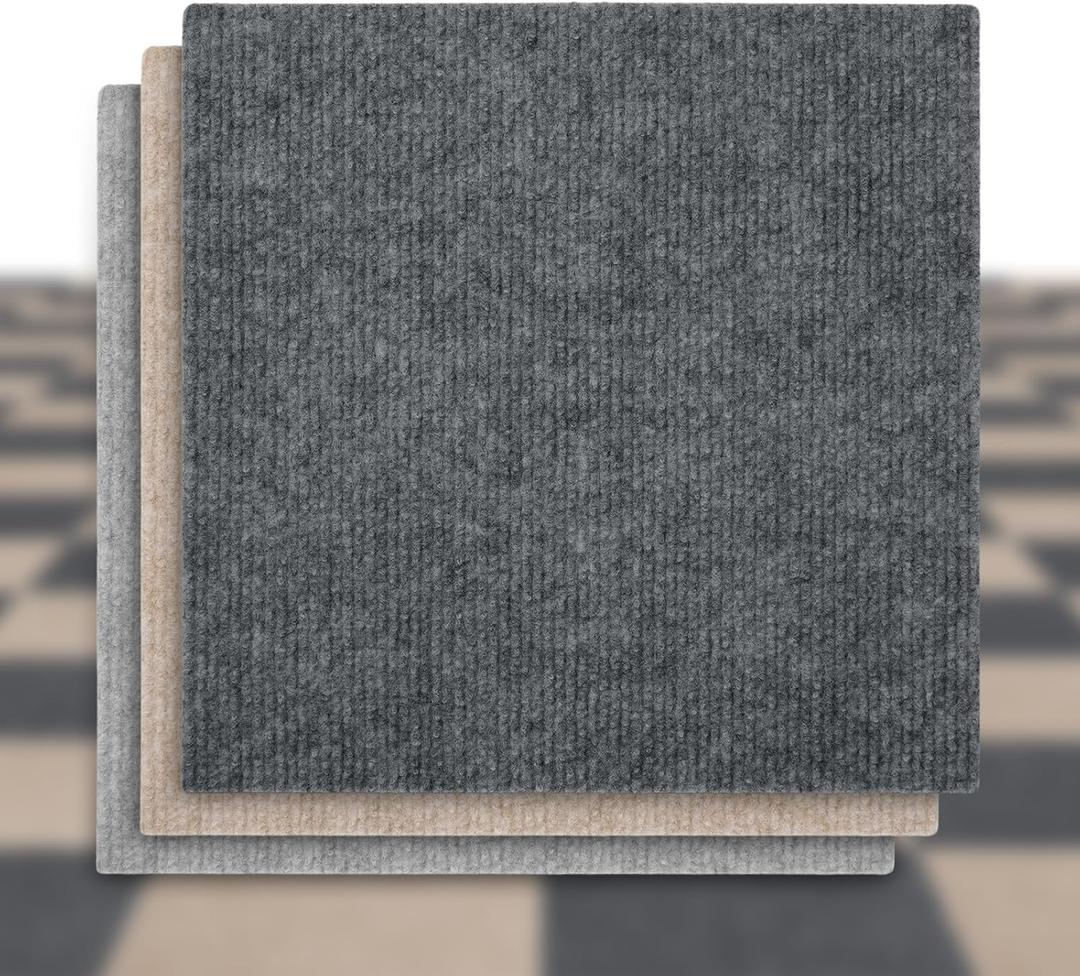 12" x 12" Dark Grey 12 Pack Commercial Carpet Self Adhesive Carpet Floor Peel Tile Square Peel and Stick Carpet Floor Tiles for Kitchen Dining Room Home Furnishings Floor