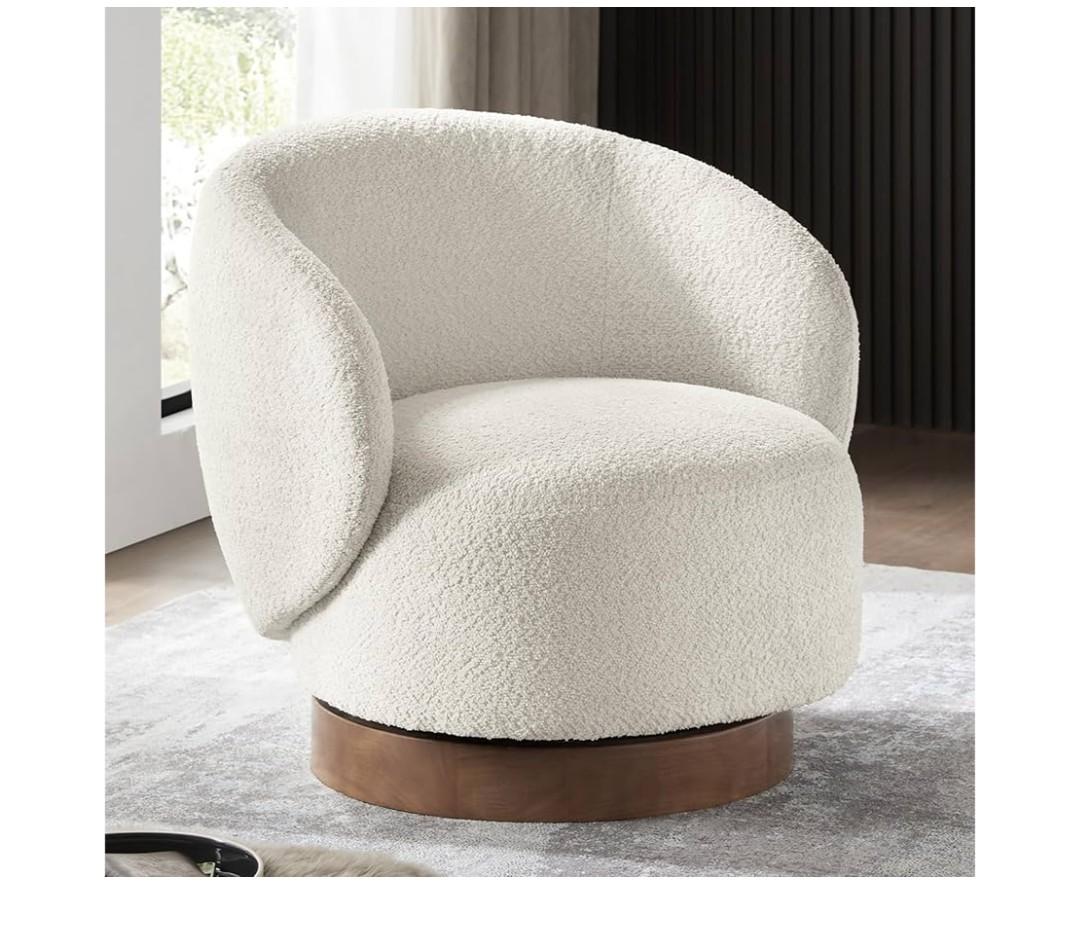 Swivel Accent Chair Round Barrel Armchair Upholstered Performance Fabric for Living Room Bedroom Waitingroom,1 Box,Cream