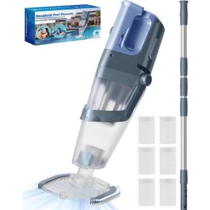 Cordless Handheld Pool Vacuum Cleaner with Telescopic Pole, 26.5 GPM Powerful Suction, Longer 1H Runtime, Portable Pool Vacuums for Above Ground/Inground Pools, Hot Tubs, Spas, Titanium Blue