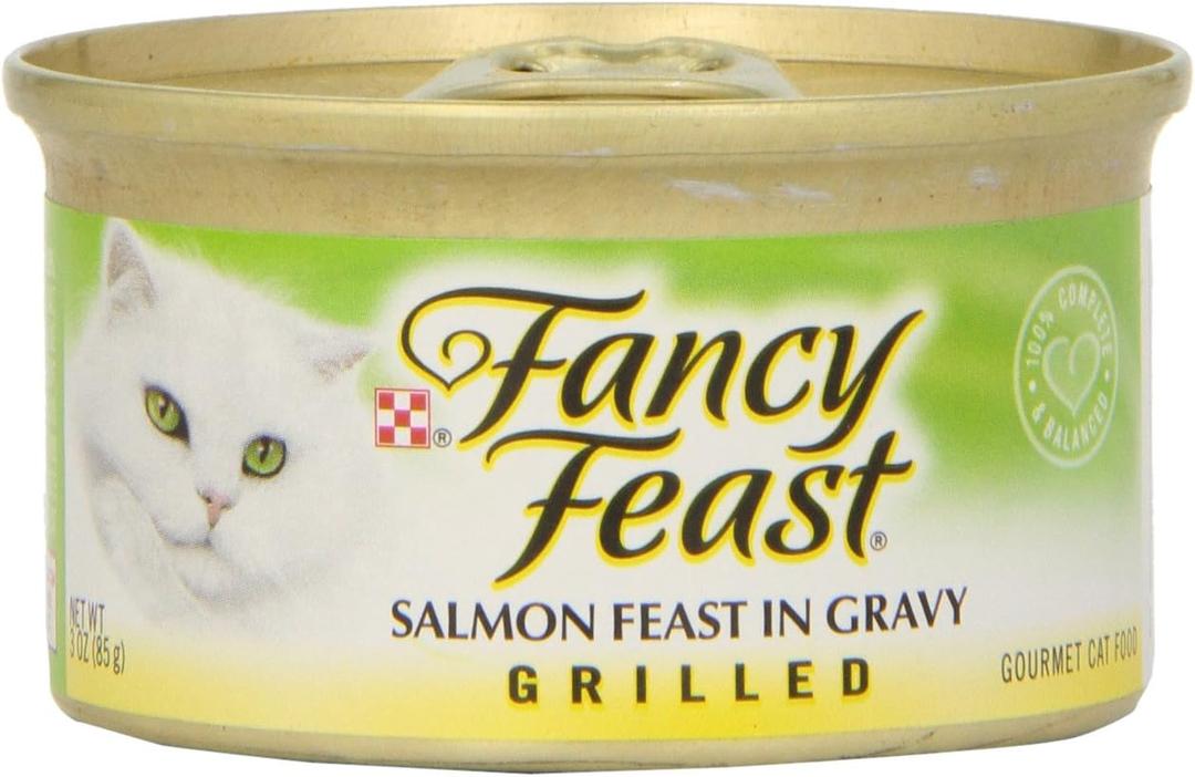 24 x Fancy Feast Cat Food Grilled Salmon Feast In Gravy, 3 oz (EXP 12/31/27)