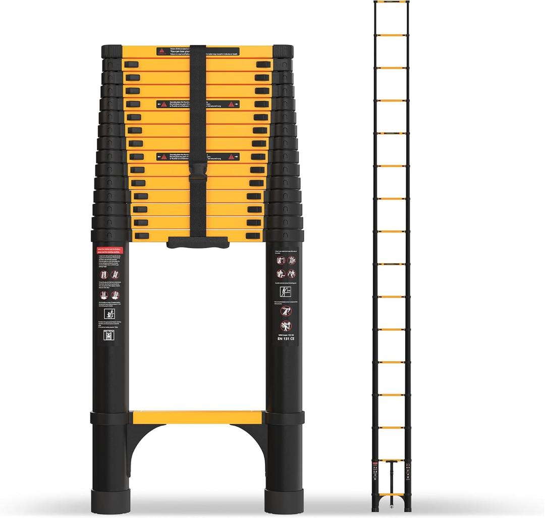 SINMEIRUN 20.3 FT Telescoping Ladder, Aluminum Extension Ladder, 330 lbs Load Capacity, Multi-Purpose Collapsible Ladder for Home and Work; Yellow