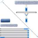 Mitclear 20 Feet High Reach Window Cleaning Kit with Extension Poles, Window Cleaner Tool with 14 Silicone Squeegee, Microfiber Scrubber & Cloth, Window Washing Equipment for Outdoor High Windows, 15 feet