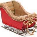 Okuna Outpost Red Santa Sleigh Christmas Decor for Table Top Holiday Home Decorations (12.2 x 8.5 x 6.4 Inches)