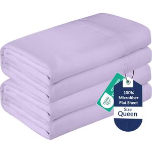 Royale Linens 2 Pack Bulk Flat Sheet Set - Top Sheets - Soft 1800 Microfiber - Wrinkle & Stain Resistant - for Hotel, Massage Table, Hospital, Dorm - Queen Flat Sheet Sold Separately (Queen, Lavender)