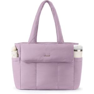 LOVEVOOK Laptop Bag for Women Puffer Work Tote Bags Lightweight Large Computer Bag Purse for Teacher Nurse Travel Daily (15.6 INCH, Purple)