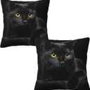 Black Cat Throw Pillow Covers Decorative Linen Pillow Cases Set of 2 Square Cushion Cover for Couch Sofa Bedroom Patio 18x18 Inch