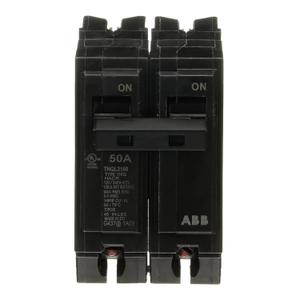ABB Q-Line THQL2150 50A Circuit Breaker  50 Amp Double Pole Breaker, 120/240 VAC, 10 kAIC  Thermal Magnetic Trip  Long-Time & Instantaneous Protection (LI)  Plug-in Mount
