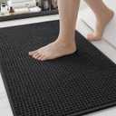 Color&Geometry Chenille Pile Bathroom Rugs Upgraded Denser, 17"x29.5" Non Slip Absorbent Black Bath Mats for Bathroom Thin Fit Under Door, Washable Quick Dry, Standard Sized
