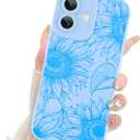 Fiyart Designed for iPhone 16 Case Cute Flower Floral Sunflowers Design,Soft Slim TPU Anti-Scratch Phone Cover for Women Girls 6.1"-Blue