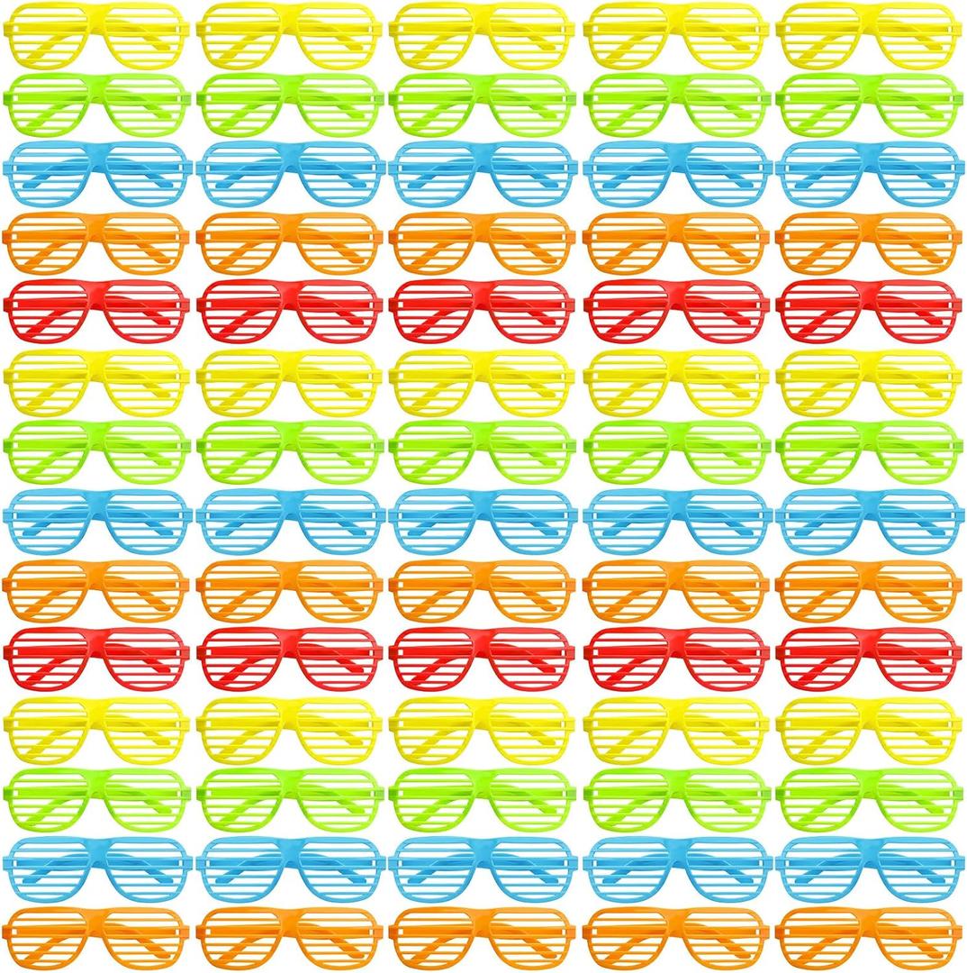 Maitys 100 Pack Plastic Shutter Shades Glasses, 80's Style Slotted Shutter Sunglasses Neon Color for Party Birthday Favors(Red, Green, Sky Blue, Yellow, Orange)