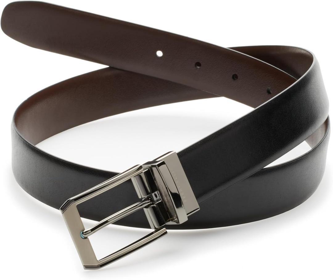 Perry Ellis Men's Portfolio Love Triangle Reversible Leather Dress Belt (34, Black/Brown)