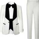 Men's Slim Fit Tuxedo, Shiny Velvet Shawl Collar 3 Piece Suit, Party Jacket Vest Pants & Bow Tie Set (XX-Large, White Paisley Jacquard)