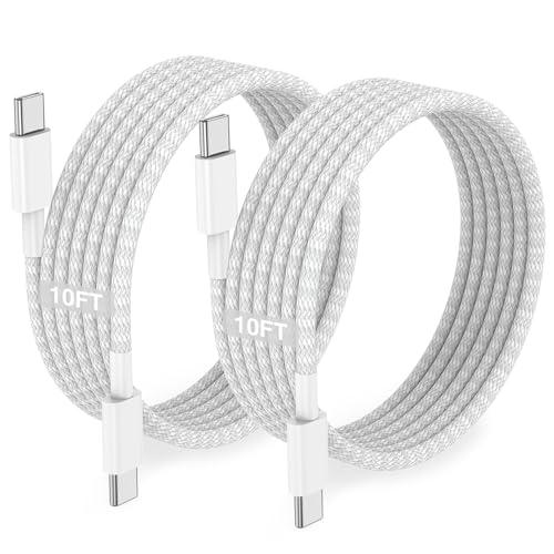Long USB C to C Fast Charger Cable 10ft,60W Type C to C Fast Charging Cord for Apple iPhone 17 Pro Max/17 Air/16 Pro/15 Plus/MacBook Pro 2021/2020/2019/2018,iPad 12.9/11 inch/Mini/Air 5/Samsung Galaxy (Grey)