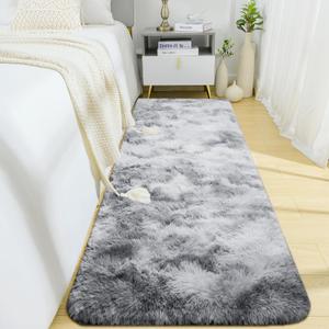 BENRON Soft Runner Rugs for Bedroom 2x6, Washable Long Runners for Hallway Entryway Kitchen Dorm, Fluffy Throw Rug for Kids Girls Room Decor Photo Prop, Tie-dye Grey