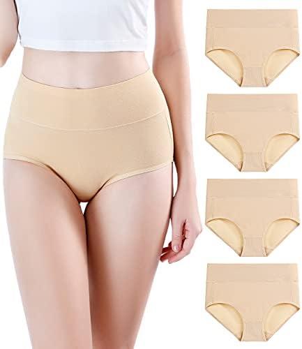 wirarpa Women's Modal Underwear Soft High Waist Briefs Ladies Panties 4 Pack (Regular & Plus Size), M