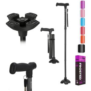 Walking Cane for Men and Women, Extended Handle; Solid Base; Foldable; Adjustable Heights; Lightweight; Heavy-Duty Canes for Seniors (Black) (Basic Black Cane (30.31-37.40 In))