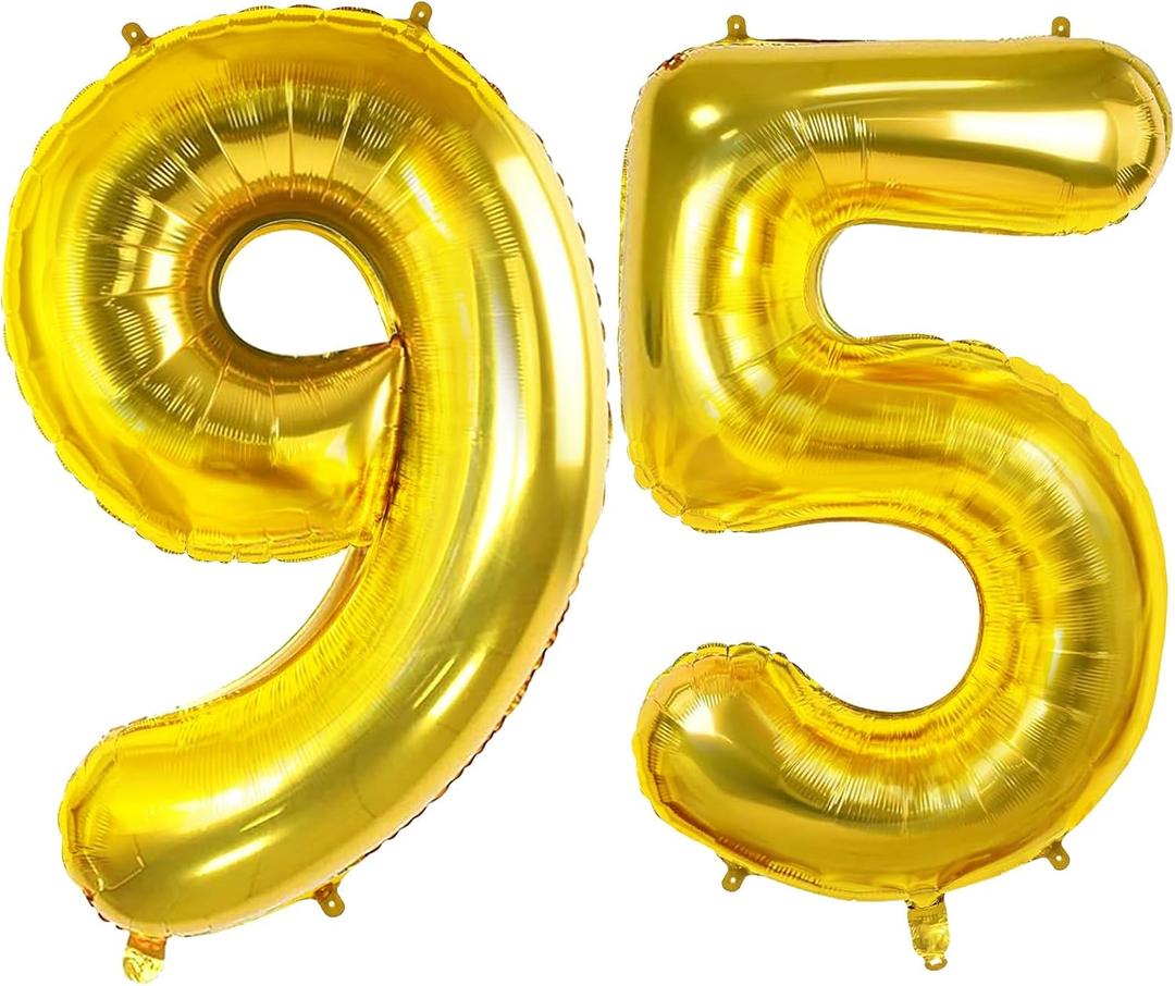 Number 95 Balloons for 95th Birthday Party Decorations, 0-100 Large No.95 Balloons for Women Men and Grandpa Grandma, 40 Inch Gold Foil Helium Balloons for 95 Year Old Anniversary Decorations