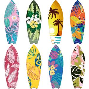 8 Pcs 9 1/2" x 28" Surfboards Cut Out Cardboard Tropical Beach Decorations Surf Board Wall Decoration Hawaiian Party Wall Decor Graphics Surfboard Sign for Summer Pool Surf Party