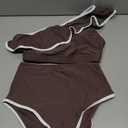 Herseas Women's One Shoulder Bikini Sets Color Block Trim Ruffle Hem Swimsuits Elegant Bathing Suits, Small