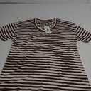 Womens Short Sleeve Striped Shirts Summer Casual Scoop Neck Oversized Tshirts Color Block Basic Tee (Small, White and Brown)