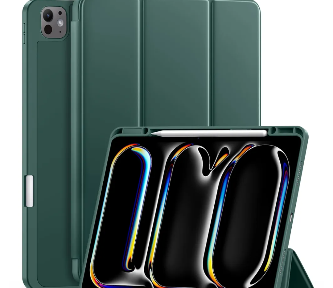 LEOMARON Compatible with iPad Pro 13 Inch Case 2024 M4 with Pencil Holder, Soft TPU Back Cover for iPad 13 Pro Case, Trifold Stand, Support Pencil Pro and Pencil (USB-C), Auto Wake/Sleep