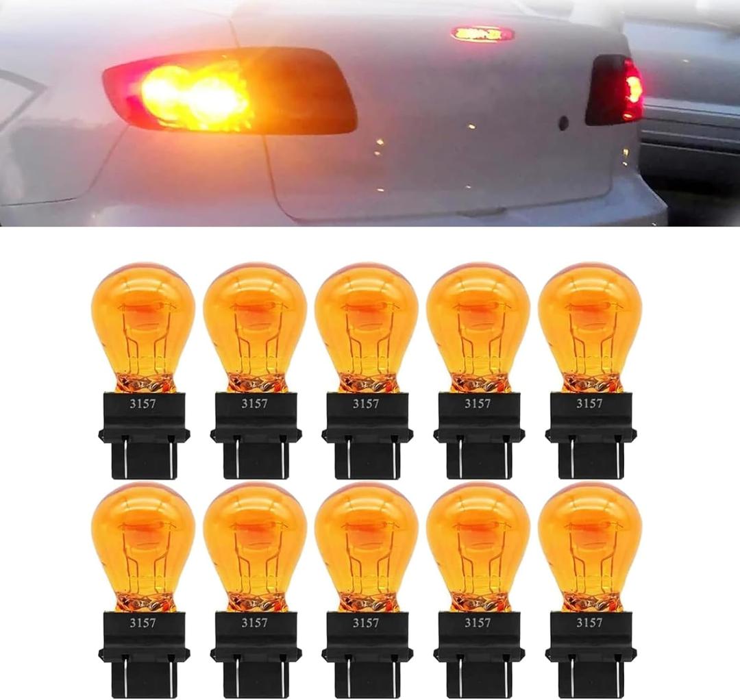 10 Pack Car Instrument Light Bulb, 3157 Brake Light Bulb, 12V 21/5W Automobile Lighting Replacement Accessory, Universal for Most Cars, Trucks and Vans (Amber)