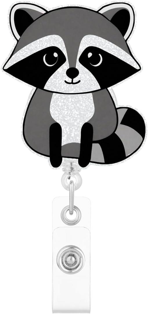 Raccoon Badge Reel ID Holder with Alligator Clip for Office Worker, Medical Staffs, Nurse, Doctor, Teacher, Student