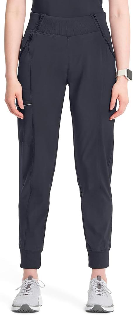 Cherokee Infinity Womens Scrub Jogger Pants, Mid Rise, Moisture Wicking, Wrinkle-Resistant, 360 Stretch, 5 Pockets - CK110A (Gray, S)