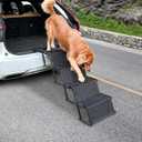 Portable Folding Pet Stair & Ramp for Large Dogs up to 154lbs, Non-Slip Surface, Ideal for Cars, SUVs, High Beds, and Trucks (4 Steps Black)