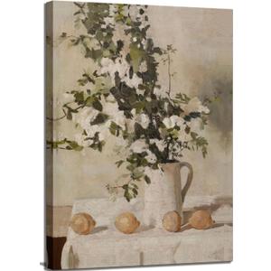 Farmhouse Kitchen Canvas Wall Art Vintage Country Neutral Rustic Muted Flower and Lemon Still Life Painting Picture Wall Decor Poster Print Artwork for Farm Dining Room Home Decoration (24L" x 16W")