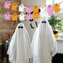 2 x 2pcs Halloween Hanging Ghost Banners, Glitter Ghost Cardstock Halloween Party Decorations for Indoor Outdoor Haunted Houses Wall Fireplace Doorways Decor