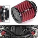 4-Inch Cold Air Intake Filter - Washable, High Performance, 3" or 3-1/2" or 4" Clamp-On Replacement Cone Air Filter Universal 3 Sizes in 1 Red
