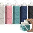 Collapsible Water Bottles 20.6oz, Silicone Foldable Portable Travel Water Bottle, BPA-Free, Leakproof Reusable for Traveling Hiking Sports, 5 Pack (Starlight+Pink+Blue+Dark Blue+Black)