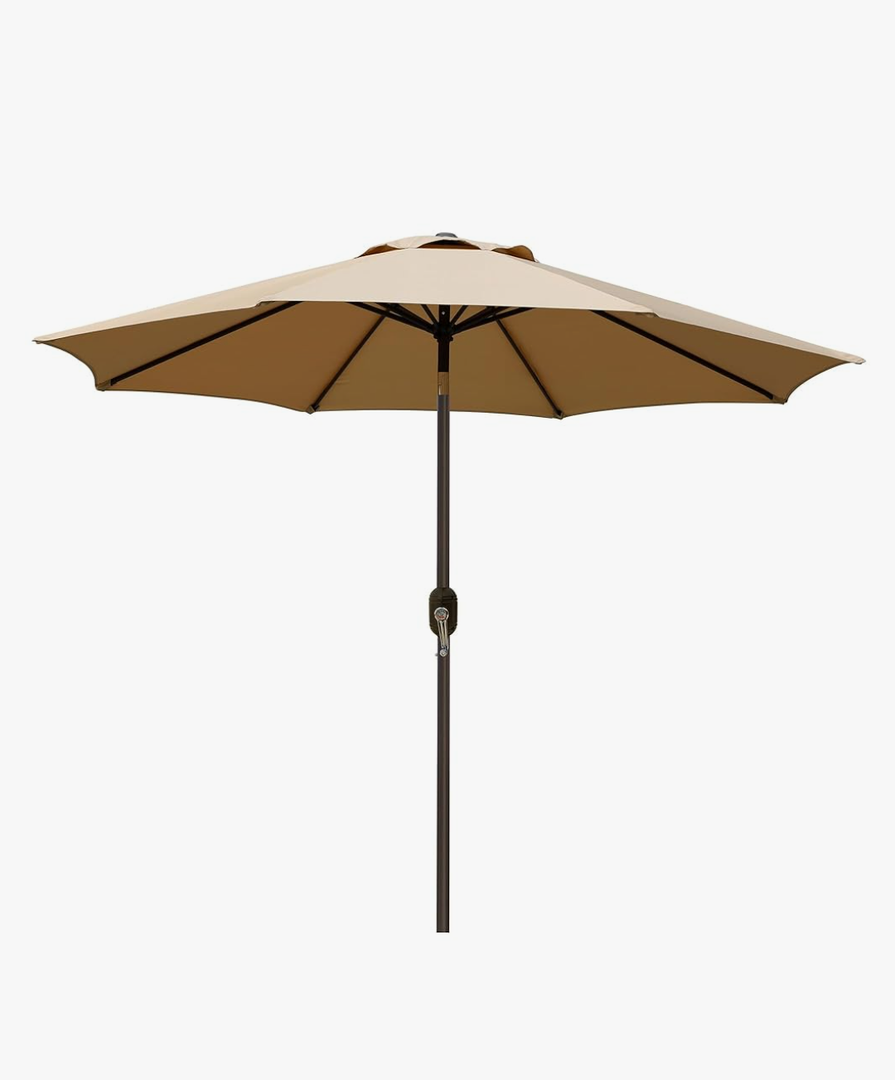 Blissun 9' Outdoor Patio Umbrella, Outdoor Table Umbrella, Yard Umbrella, Market Umbrella with 8 Sturdy Ribs, Push Button Tilt and Crank, Tan