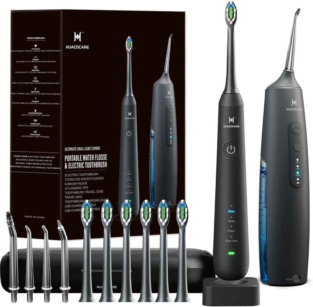 21 Oral Clean Kit Water Dental flosser & Electric Toothbrush Combo Brushing & Flossing for Teeth Cleaning and Gum Health (Black)
