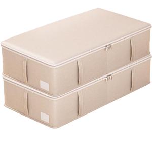 Under Bed Storage Bins Frame Storage Box Oxford Fabric Sturdy Underbed Container Foldable Stackable Large Capacity Clothes Organizer (23.6x15.7x6.3, Beige)