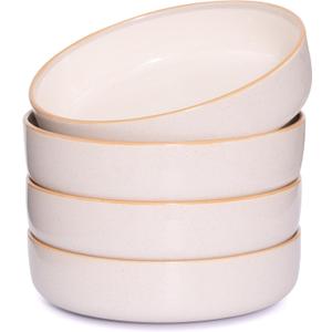 Pasta Bowls Set of 4,30oz Salad Plates,Ceramic Serving Bowls for Soup,7.5 Inch Ceramic Salad Bowl for Kitchen and Dining, Microwave,Oven and Dishwasher Safe,Vanilla Grey