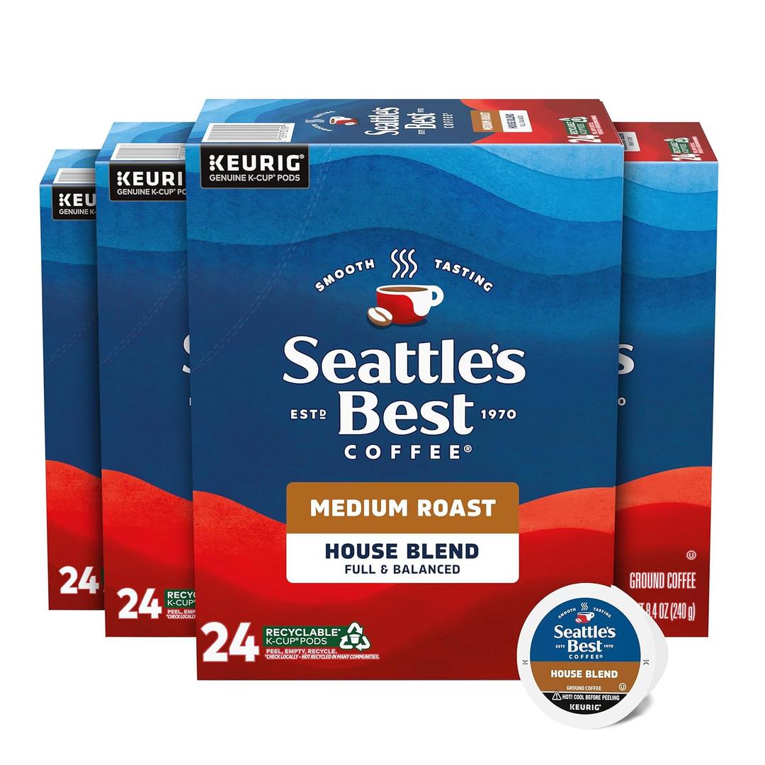 Seattles Best Coffee, Medium Roast K-Cup Coffee Pods, House Blend, 100% Arabica, 4 Boxes (96 Pods Total) (EXP 06/12/26)