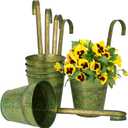 Briful 5'' Bronze Hanging Planters for Outdoor Plants,Rustic Galvanized Metal Buckets,Fence Balcony Railing Hanging Pots with Detachable Hooks,Set of 6 (Brown#033)
