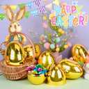 Octeric 12 Pcs 6" Jumbo Golden Easter Eggs, Fillable Shiny Metallic Plastic Eggs for Filling Treats Toys Gift Baskets Filler Stuffers, Easter Hunt Decor, Party Favor, Classroom Prize Supplies