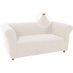 Turquoize Stretch Sofa Cover for Chesterfield Sofa Loveseat Sofa Covers for 2 Cushion Couch 1 Piece Soft Sofa Slipcovers for Living Room with Jacquard Fabric Pet Furniture Protector (Loveseat, Ivory)