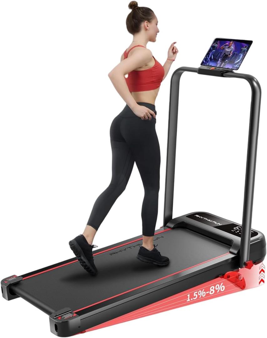 RHYTHM FUN Treadmill with Incline, Walking Pad with Handle Bar,300lbs Walking Pad with APP, Portable Folding Walking Treadmills for Home/Office with Low Noise