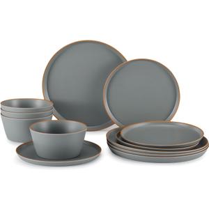Melamine Dinnerware for 4, 12 Pieces Unbreakable Matte Plastic Plates and Bowls set, Kitchen Dish set BPA Free, Dishwasher Top Safe, Not Microwave, Not Oven (Grey)