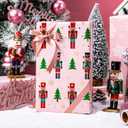 Retrify Nutcracker Christmas Wrapping Paper Roll, 17 Inches x 32.8 Feet Pink Gift Wrap for New Year Holiday, Christmas Tree/Snowflake/Star Design