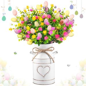 Riceshoot Easter Table Centerpieces Include 3 Easter Egg Floral Picks 5 Eucalyptus Stems Plants with Vase Artificial Easter Egg Flower Arrangement for Easter Spring Party Office Home Decoration