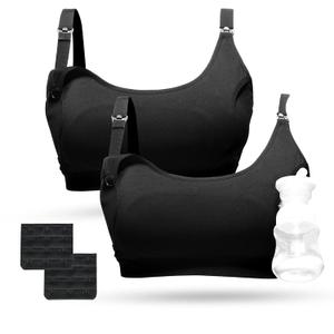 Momcozy Pumping Bra Hands Free 2 Pack Comfortable All Day Wear Pumping and Nursing Bra in One (Large)
