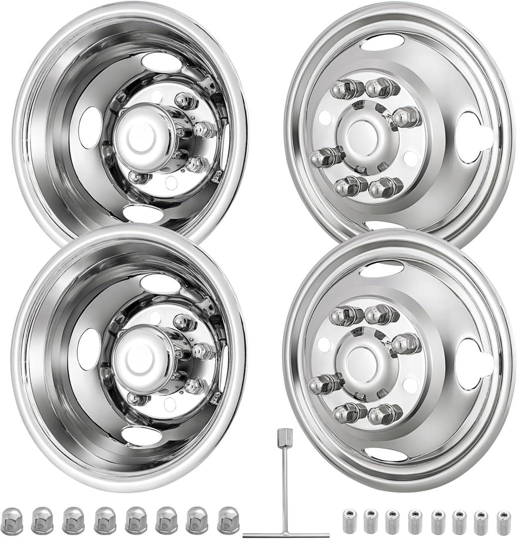 16" 8 Lug Wheel Simulators Stainless Steel Bolt Kit Fit for Pick-up Trucks Vans RV Hub Caps Rim Skin Chrome Cover Parts ;E350/E450 1992-2016/2018-2021(2017 not Fit)